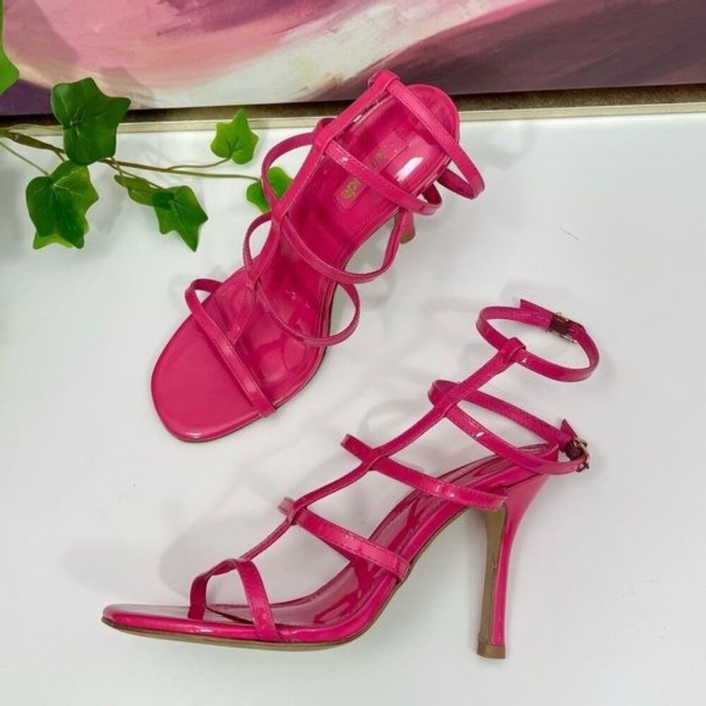 Larroude Serena Strappy Stilettos  Sandal in Patent Pink Size 6.5 - Picture 5 of 14